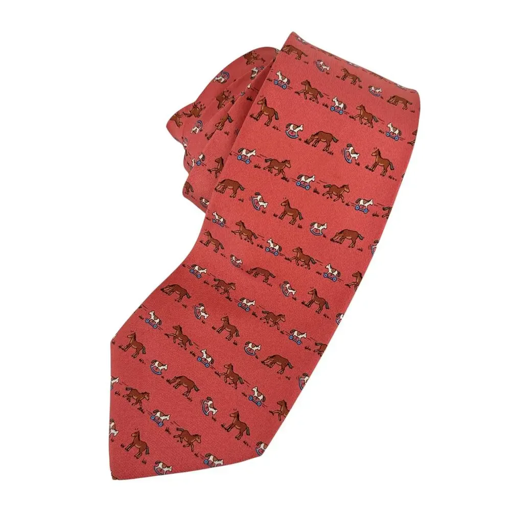 VTG Hermes Rocking Horse Print Silk Tie 7894 MA